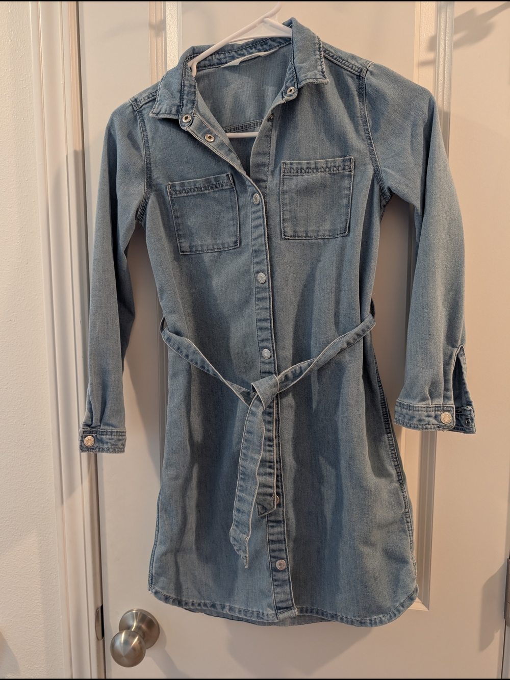 Kids Light Blue Denim Shirt Dress with Tie Belt